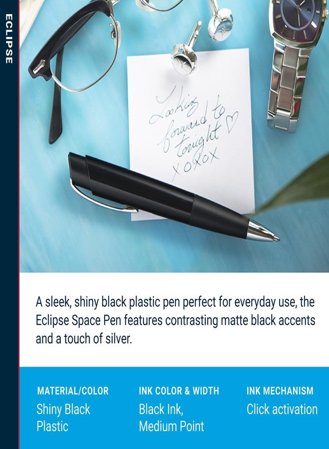 Fisher Space Pen Shiny Black Eclipse Pen, Pressurized Ballpoint Pen, Writes Upside Down and in Extreme Temperatures, Smooth Black Ink, Medium Point, Pocket Clip - Image 3