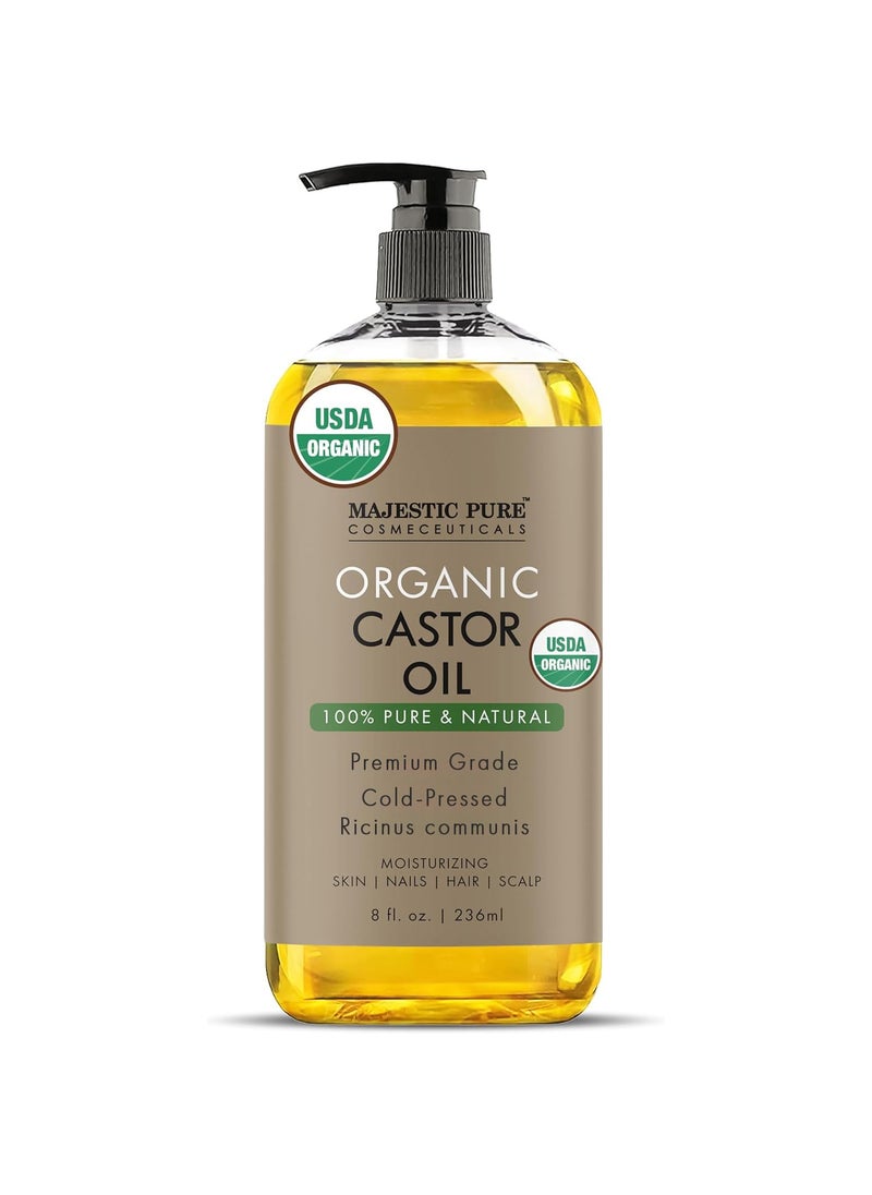 Majestic Pure Majestic Pure Organic Castor Oil | Hexane Free & 100% Pure | Cold Pressed | Stimulate Growth for Hair, Eyelashes, Eyebrows, Nails | Moisturizing & Nourishing | Body, Hair & Carrier Oil | 8 Fl Oz 