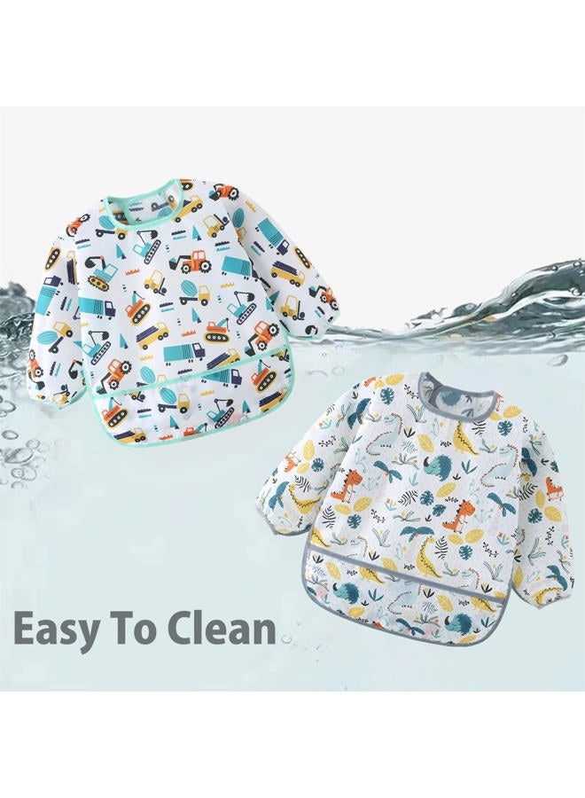 ElecMotive 5 Pack Long Sleeve Bib,Baby Toddler Waterproof Sleeved Bib for 6-30 Months Reusable with Catch-all Pocket - Image 3