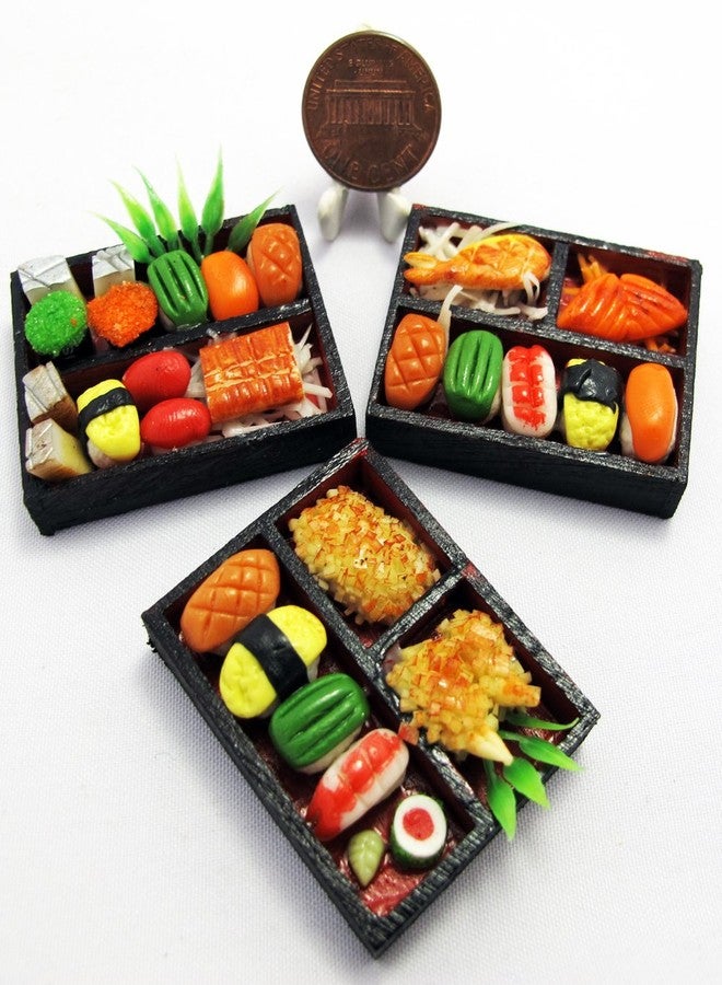 ThaiHonest Set 3 Handmade Miniature Sushi Bento - 1:6 Scale Realistic Clay Japanese Food for Dollhouses, Doll Accessories, DIY Crafts & Collectible Miniature Kitchen Decor - Image 2