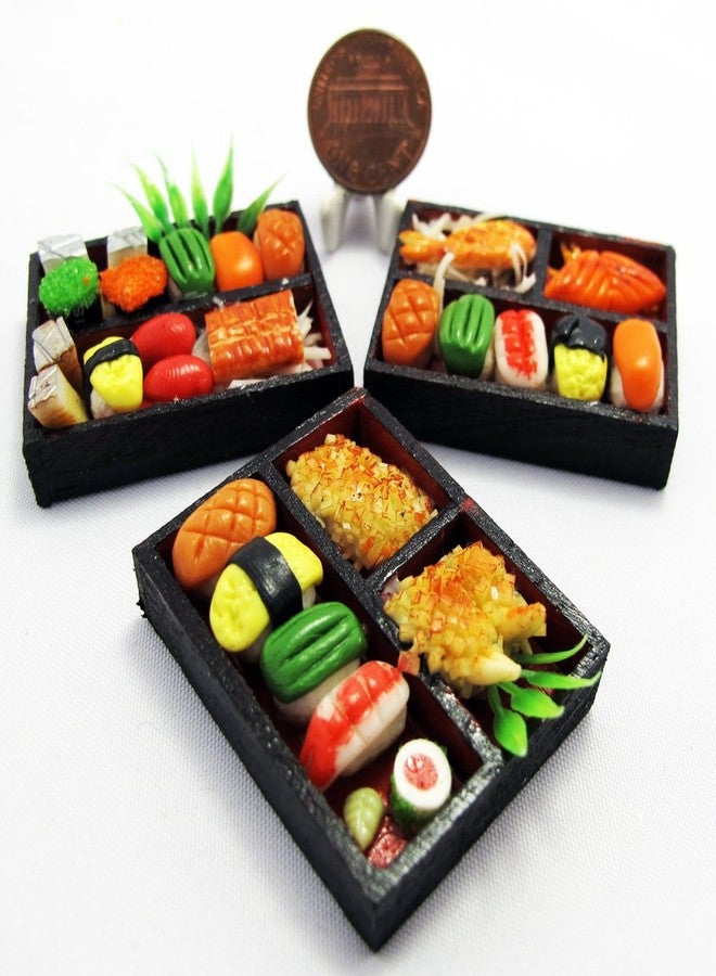 ThaiHonest Set 3 Handmade Miniature Sushi Bento - 1:6 Scale Realistic Clay Japanese Food for Dollhouses, Doll Accessories, DIY Crafts & Collectible Miniature Kitchen Decor - Image 3