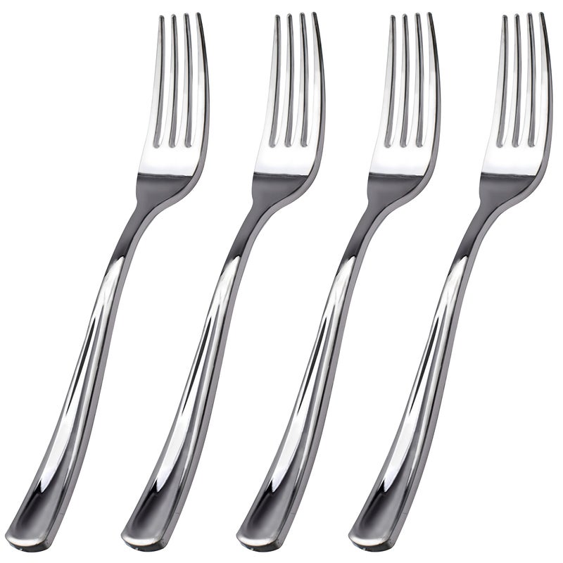 WDF 100 Piece Silver Plastic Forks - 7.4inch Silver Forks Disposable - Silver Plastic Silverware for Dessert Cake - Heavy Duty Plastic Cutlery for Party or Daily Using - Image 1