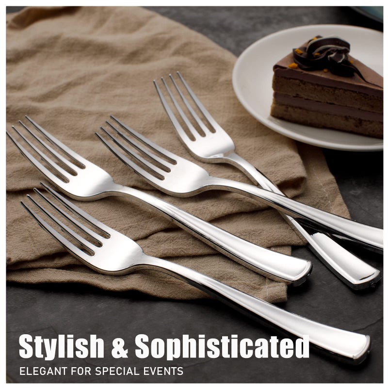 WDF 100 Piece Silver Plastic Forks - 7.4inch Silver Forks Disposable - Silver Plastic Silverware for Dessert Cake - Heavy Duty Plastic Cutlery for Party or Daily Using - Image 5