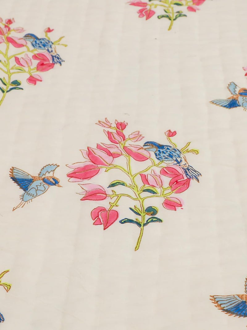 Baarno Bougainvillea Single Bed Comforter Uniform Cotton Filling 100 Cotton Soft Cozy AC Dohar Blanket Lightweight Reversible Design All Weather Quilt Color White - Image 4