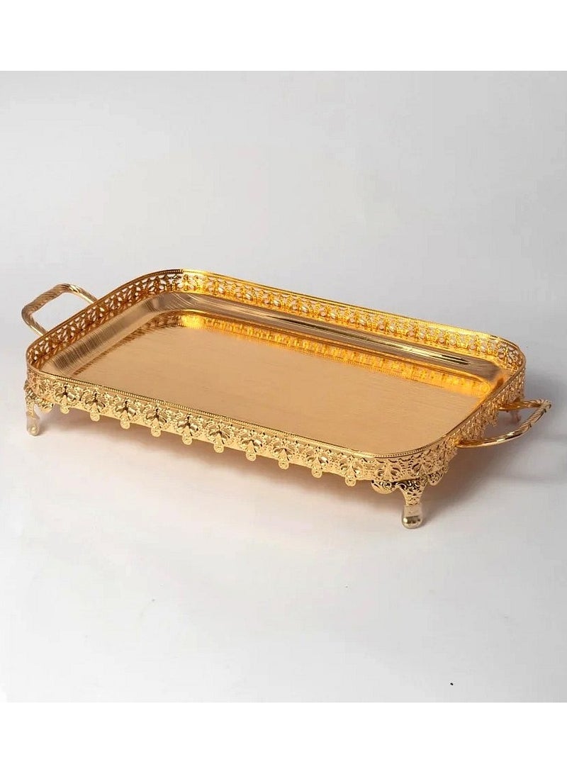 Bin Shihon A Rectangular Serving Tray with a Modern and Elegant Design with Decorative Edges, Golden 48*34 cm - Image 1