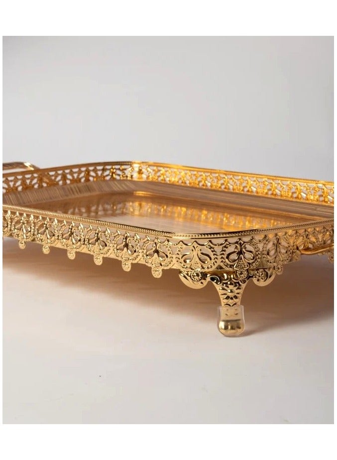 Bin Shihon A Rectangular Serving Tray with a Modern and Elegant Design with Decorative Edges, Golden 48*34 cm - Image 2