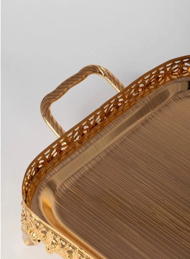 Bin Shihon A Rectangular Serving Tray with a Modern and Elegant Design with Decorative Edges, Golden 48*34 cm - Image 4