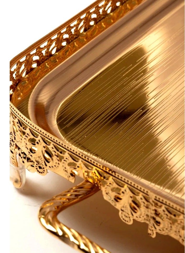 Bin Shihon A Rectangular Serving Tray with a Modern and Elegant Design with Decorative Edges, Golden 48*34 cm - Image 5