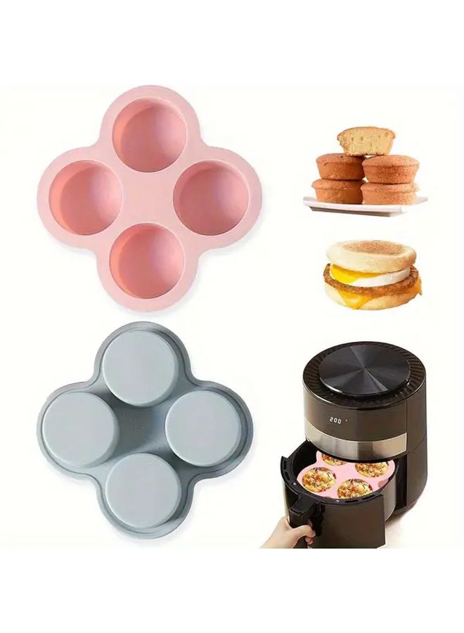 Gray 4 Cavity Air Fryer Egg Muffin Mold Non Stick Reusable Baking Pan - Image 1