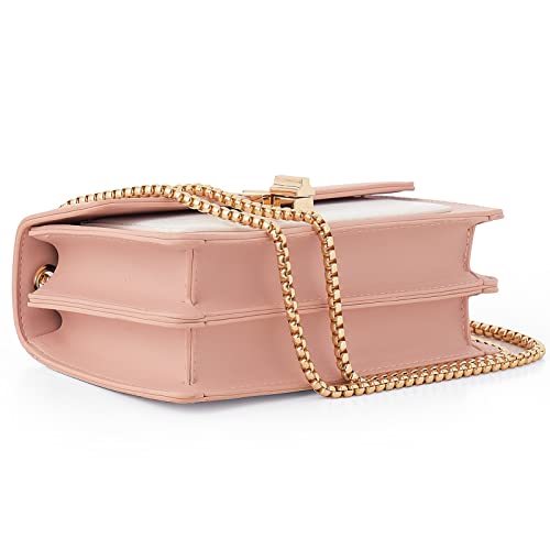 TOP BAND Crossbody Bags Cute Faux Leather Trendy Cross Body Purses for Women Small Color-Block Designer Handbags Ladies Satchel Chain Strap Shoulder Bag Pink White - Image 5
