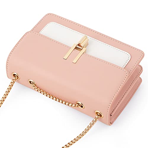 TOP BAND Crossbody Bags Cute Faux Leather Trendy Cross Body Purses for Women Small Color-Block Designer Handbags Ladies Satchel Chain Strap Shoulder Bag Pink White - Image 4
