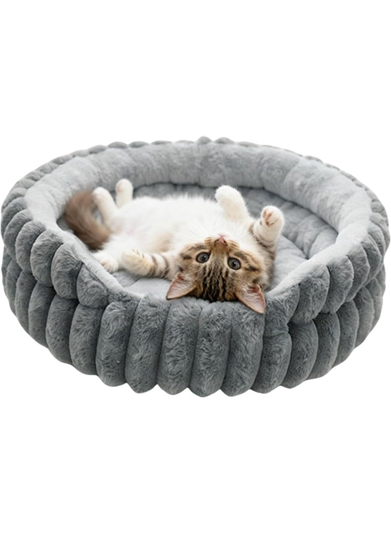 Zisheng Washable Cat Bed for Indoor Cats, Cozy Round Cut-Out Cave Kitten Bed with Soft Plush, 16"x16"x6" Pet Bed & Calming Cat Home (Grey)