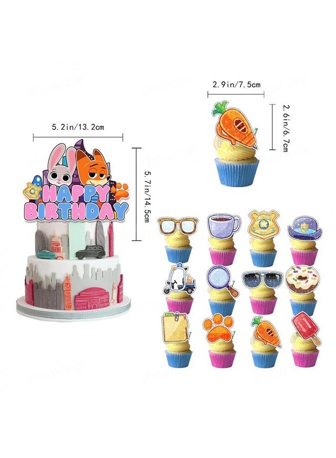 Zootopia Party Supplies, Birthday Decoration,Cartoon Theme Party Favors for Girls & Boys, Included Happy Birthday Banner, Cupcake Toppers, Latex Balloons- 30Pcs - Image 3