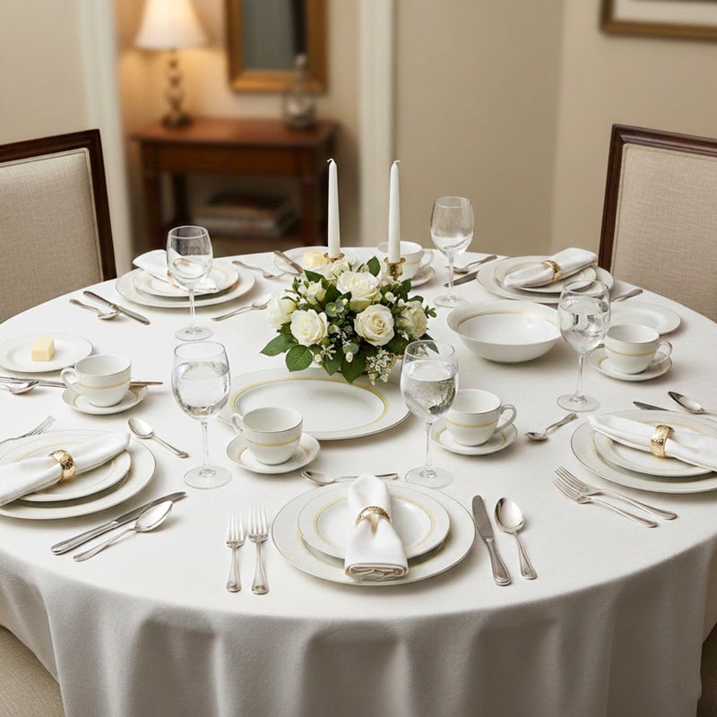 Shallow KIVA 32Pc Bone China Dinner Set | White & Gold Rim Dinnerware for Everyday Dining & Hosting| Plates,Bowls,Cups | Microwave & Dishwasher Safe Perfect for 6 Persons for Ramdan, Christmas - Image 2