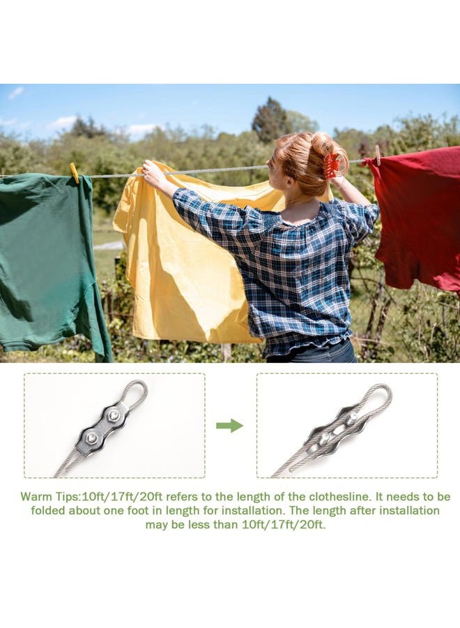 DEWEL Clotheslines 17 2/5ft Portable for Travel, Curtain Wire Heavy Duty Stainless Steel, Windproof Anti-sag Laundry Rope Multipurpose Cable Camping/Cruise/Travel/Drying (17 2/5ft) - Image 2