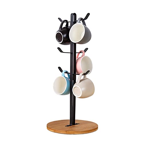 TIEYIPIN Coffee Mug Holder, Espresso Cup Holder, Mugs Tree Hanger, Bamboo Base Coffee Cup Holder Stand with 6 Hooks for Kitchen, Coffee Bar Counter - Image 4
