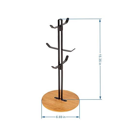 TIEYIPIN Coffee Mug Holder, Espresso Cup Holder, Mugs Tree Hanger, Bamboo Base Coffee Cup Holder Stand with 6 Hooks for Kitchen, Coffee Bar Counter - Image 5