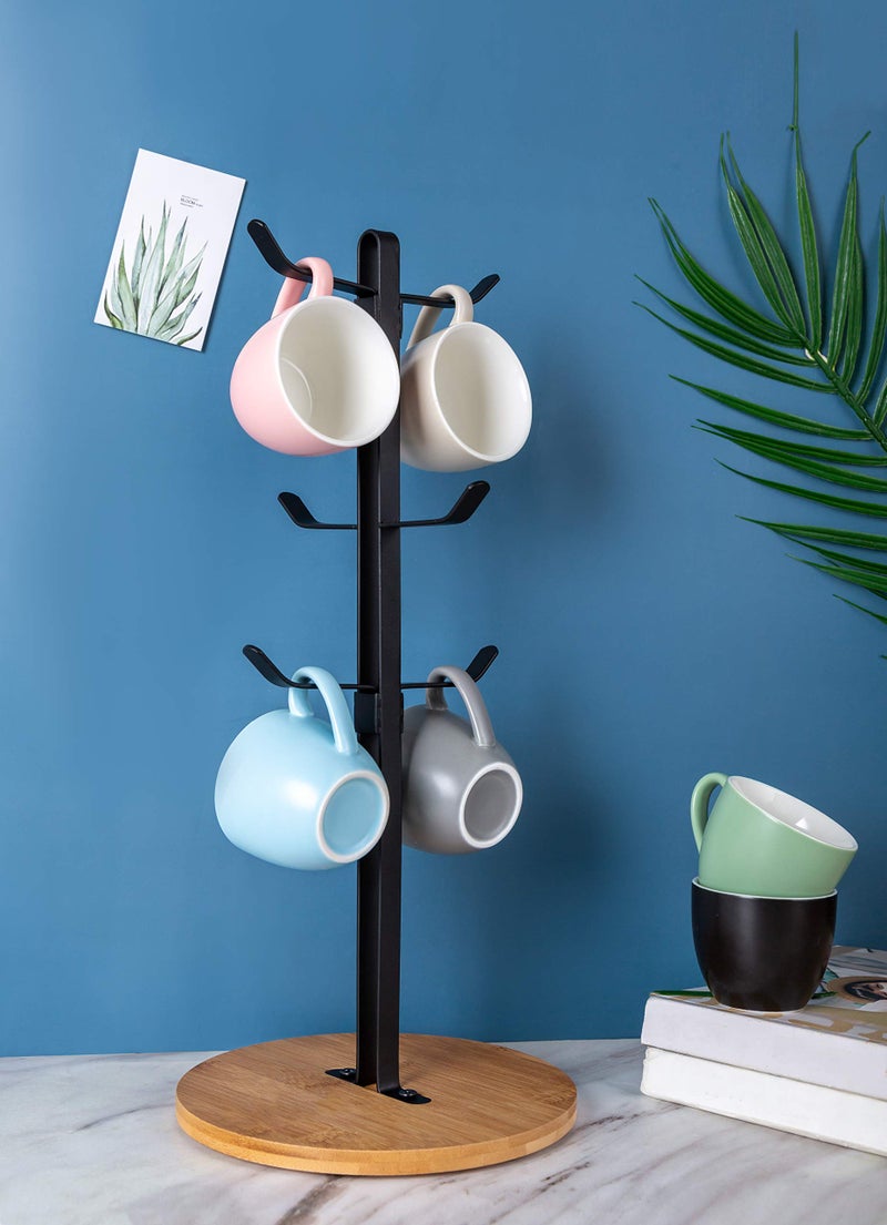 TIEYIPIN Coffee Mug Holder, Espresso Cup Holder, Mugs Tree Hanger, Bamboo Base Coffee Cup Holder Stand with 6 Hooks for Kitchen, Coffee Bar Counter - Image 3