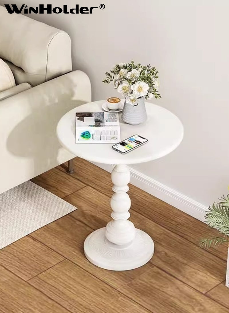وين هولدر طاولة قهوة دائرية، طاولة جانبية صغيرة لغرفة المعيشة، طاولة خدمة خارجية دائرية حديثة وبسيطة من المعدن والحديد، طاولة قهوة خارجية مقاومة للصدأ، لون أبيض 40×40×52 - Image 2
