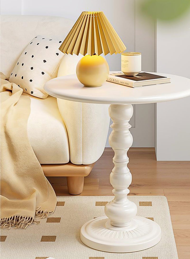 وين هولدر طاولة قهوة دائرية، طاولة جانبية صغيرة لغرفة المعيشة، طاولة خدمة خارجية دائرية حديثة وبسيطة من المعدن والحديد، طاولة قهوة خارجية مقاومة للصدأ، لون أبيض 40×40×52 - Image 3