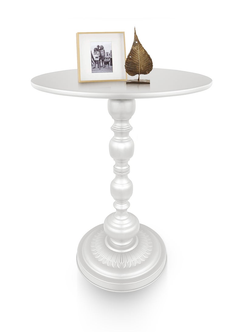 وين هولدر طاولة قهوة دائرية، طاولة جانبية صغيرة لغرفة المعيشة، طاولة خدمة خارجية دائرية حديثة وبسيطة من المعدن والحديد، طاولة قهوة خارجية مقاومة للصدأ، لون أبيض 40×40×52 - Image 4