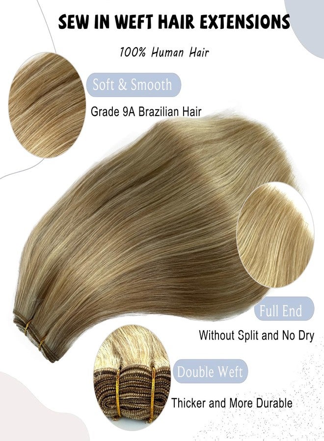 Ubetta Sew in Hair Extensions Real Human Hair 16 Inch Hand Tied Weft Hair Extensions Human Hair Weave Bundles 100G Ash Blonde Mixed Golden Blonde Hair Extensions Real Human Hair Weft Hair Extension - Image 4
