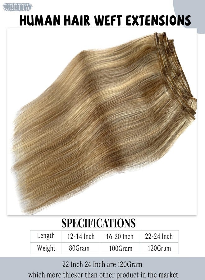 Ubetta Sew in Hair Extensions Real Human Hair 16 Inch Hand Tied Weft Hair Extensions Human Hair Weave Bundles 100G Ash Blonde Mixed Golden Blonde Hair Extensions Real Human Hair Weft Hair Extension - Image 3