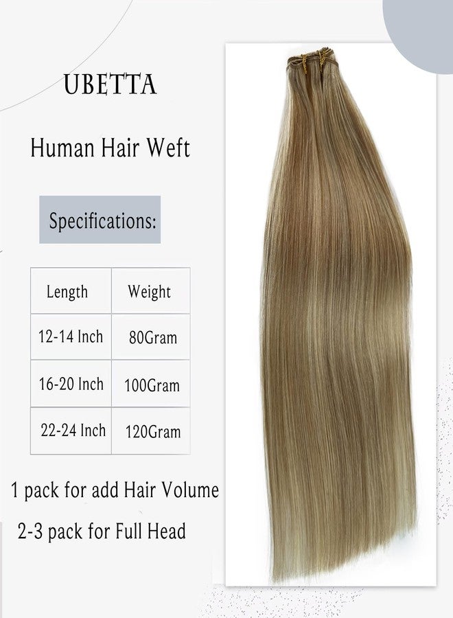 Ubetta Sew in Hair Extensions Real Human Hair 16 Inch Hand Tied Weft Hair Extensions Human Hair Weave Bundles 100G Ash Blonde Mixed Golden Blonde Hair Extensions Real Human Hair Weft Hair Extension - Image 2
