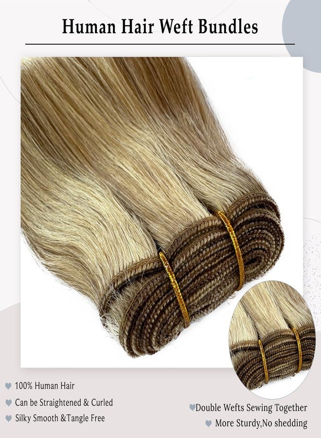 Ubetta Sew in Hair Extensions Real Human Hair 16 Inch Hand Tied Weft Hair Extensions Human Hair Weave Bundles 100G Ash Blonde Mixed Golden Blonde Hair Extensions Real Human Hair Weft Hair Extension - Image 5