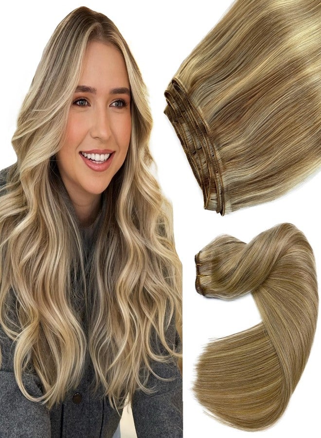 Ubetta Sew in Hair Extensions Real Human Hair 16 Inch Hand Tied Weft Hair Extensions Human Hair Weave Bundles 100G Ash Blonde Mixed Golden Blonde Hair Extensions Real Human Hair Weft Hair Extension - Image 1
