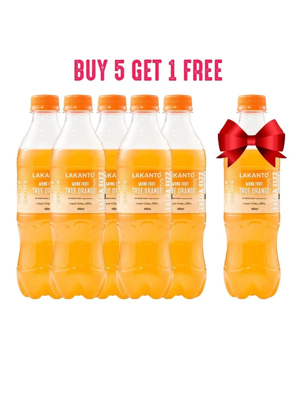 LAKANTO Naturally Sweetened True Orange With Monk Fruit - 5 Bottles + 1 Free
