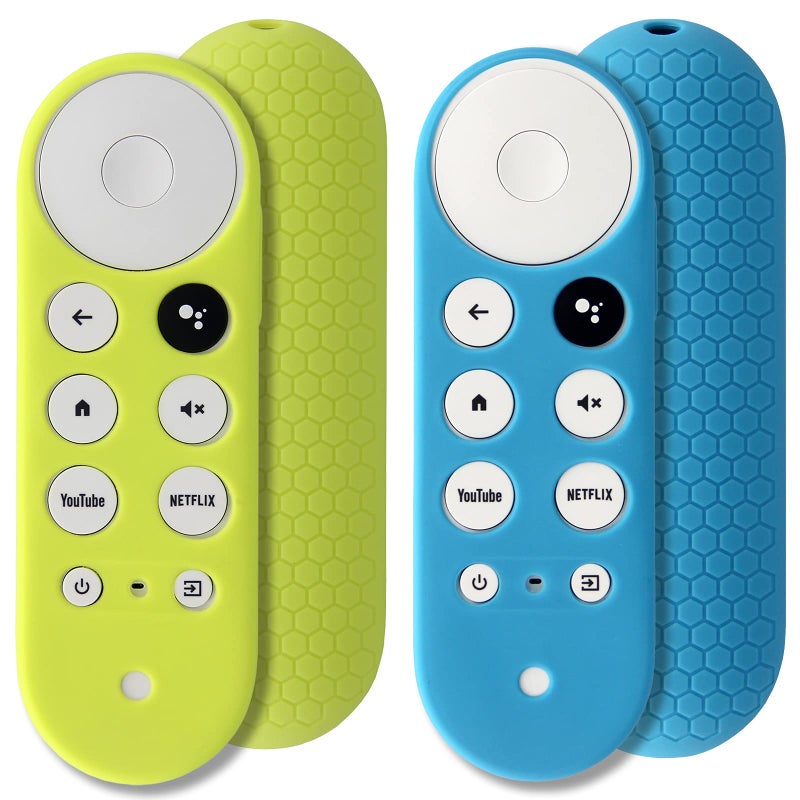 PINOWU 2pcs Remote Sleeve Compatible for Chromecast with Google TV Voice Remote, Pinowu Shockproof Silicone Cover for Google TV 2020 Voice Remote (Turquoise & Green) - Image 1
