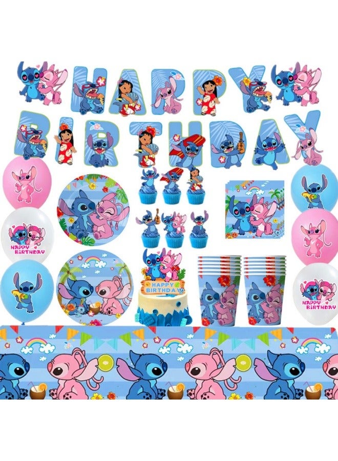 general Stitch Theme Birthday Party Decoration Stitch Paper Tray Paper Towel Tablecloth Paper Cup Insert Card Balloon Banner decoration - Image 1