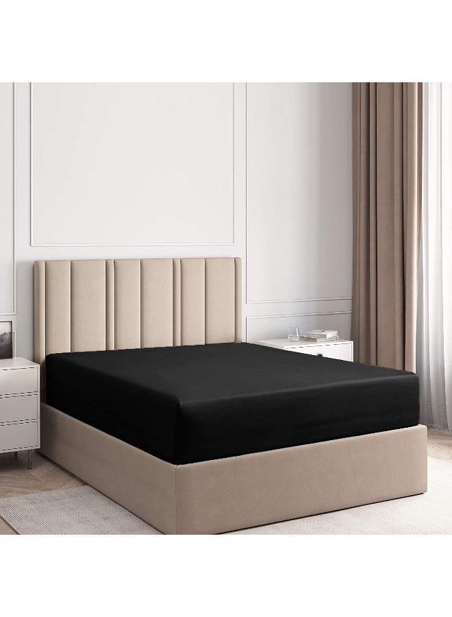 DAN RIVER DAN RIVER 100% Cotton Jersey Fitted Sheet, Full, Black, 16 Inch Deep Pockets, Ultra Soft & Breathable, Stretchy Knit Fabric, Fitted Bed Sheet for Queen Mattress  - Image 1