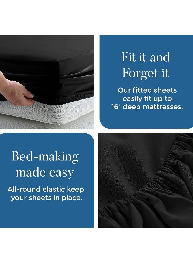 DAN RIVER DAN RIVER 100% Cotton Jersey Fitted Sheet, Full, Black, 16 Inch Deep Pockets, Ultra Soft & Breathable, Stretchy Knit Fabric, Fitted Bed Sheet for Queen Mattress  - Image 5