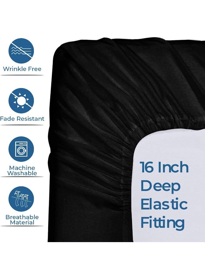 DAN RIVER DAN RIVER 100% Cotton Jersey Fitted Sheet, Full, Black, 16 Inch Deep Pockets, Ultra Soft & Breathable, Stretchy Knit Fabric, Fitted Bed Sheet for Queen Mattress  - Image 3
