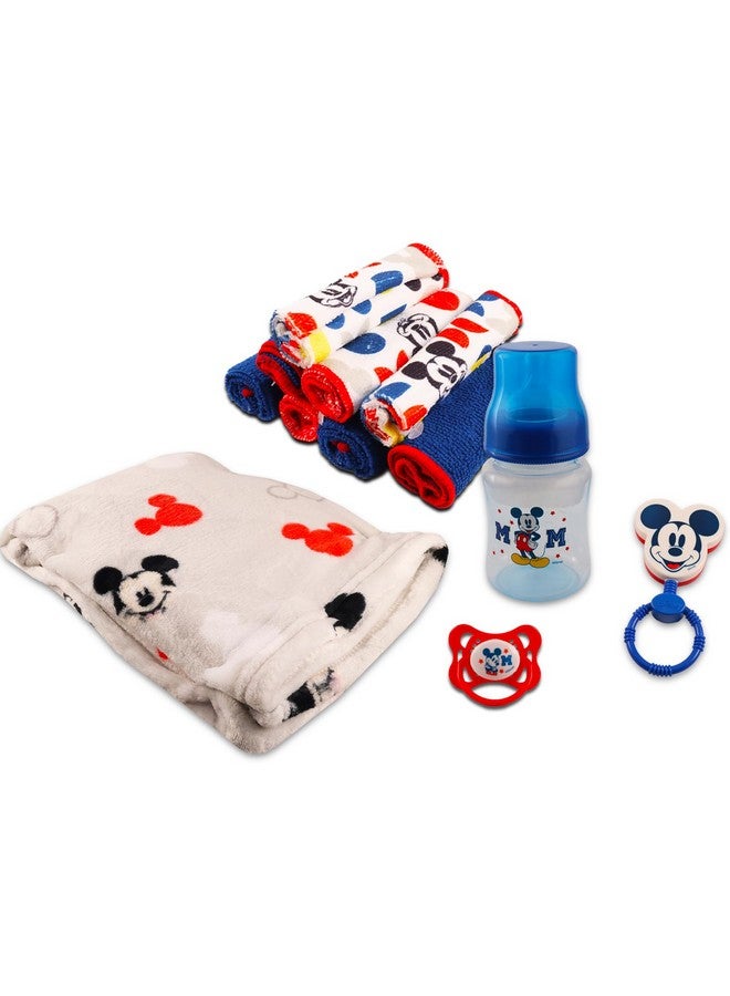 MICKEY MOUSE طقم هدايا بيبي ميكي ماوس من ديزني، هدايا حفلات استقبال المواليد للأولاد محايدة - 12 قطعة من أساسيات حديثي الولادة مع بطانية، مناشف، جرس، زجاجة، مصاصة، ملصقات ألبوم قصاصات، المزيد - Image 2