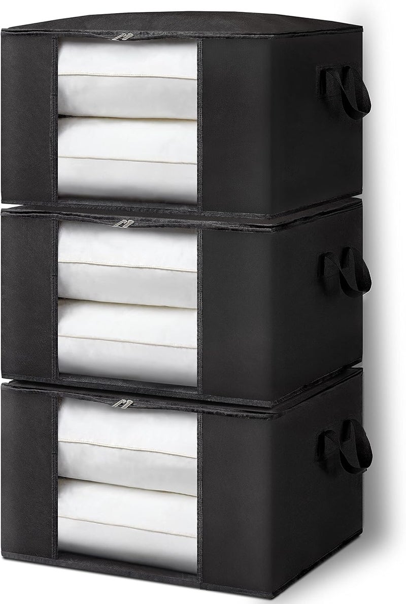 Giraffe Creation Extra Large 100L Storage Bags, 3 Pack Clothes Organizers with Reinforced Handle Thick Fabric Sturdy Zipper, Foldable Container for Clothing Blanket Comforter Bedding Pillow Toy, Black - Image 1