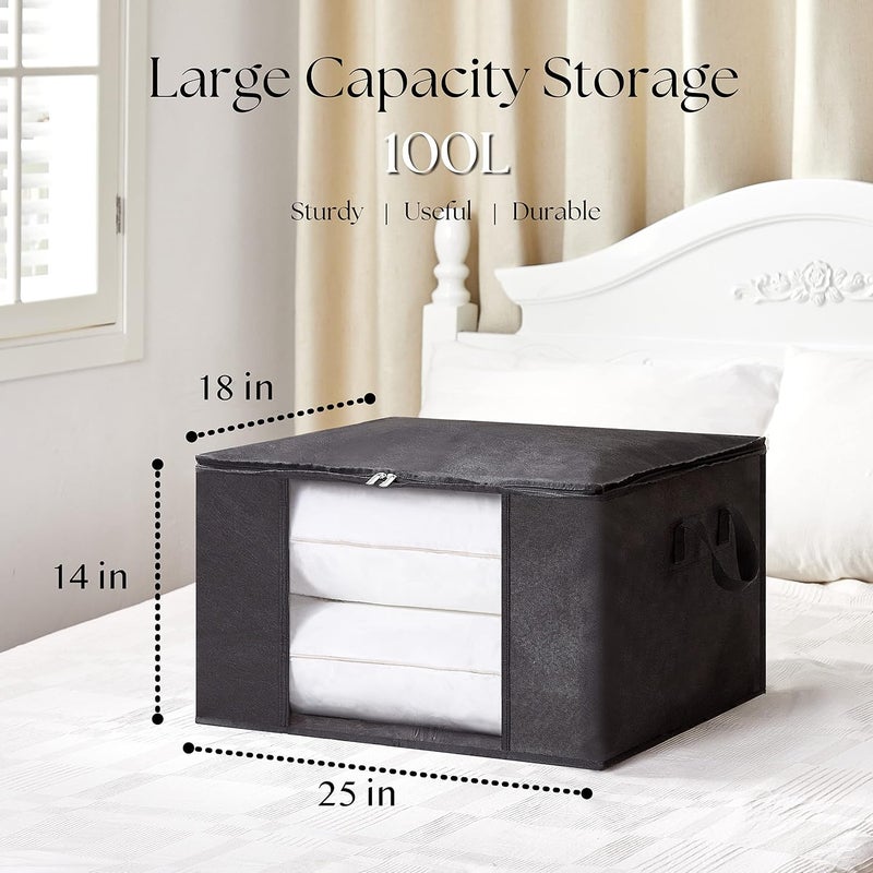 Giraffe Creation Extra Large 100L Storage Bags, 3 Pack Clothes Organizers with Reinforced Handle Thick Fabric Sturdy Zipper, Foldable Container for Clothing Blanket Comforter Bedding Pillow Toy, Black - Image 3