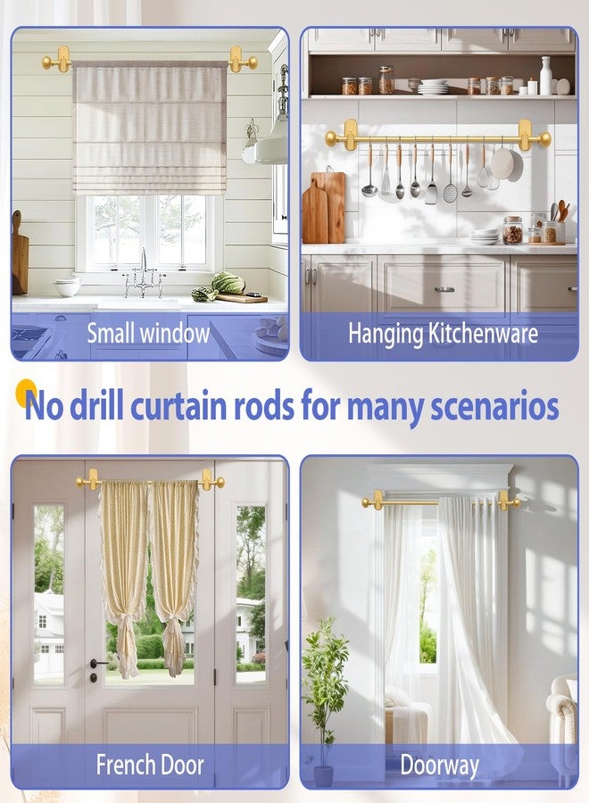 TKZTKZ Curtain Rods No Drilling for Windows 32 to 45 Inch:No Drill Small Gold Curtain Rod with Adhesive Brackets for Bedroom,5/8" Apartment Renter Friendly Adjustable Drapery Rods Easy Install - Image 5