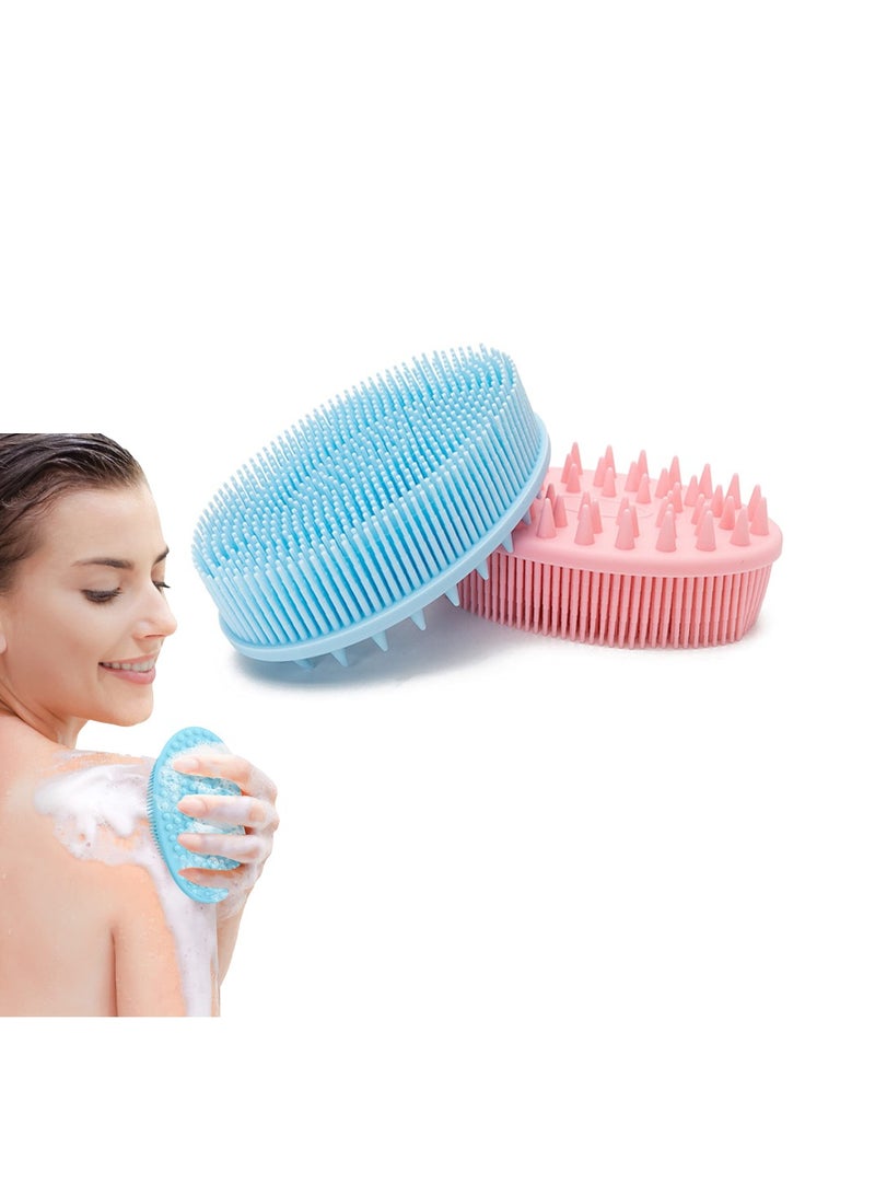 KASTWAVE 2Pcs 2 in 1 Bath and Shampoo Brush, Silicone Body Scrubber for Use in Shower, Exfoliating Body Brush, Silicone Loofah, Head Scrubber, Scalp Massager Brush, Wet and Dry, Easy to Clean - Image 1
