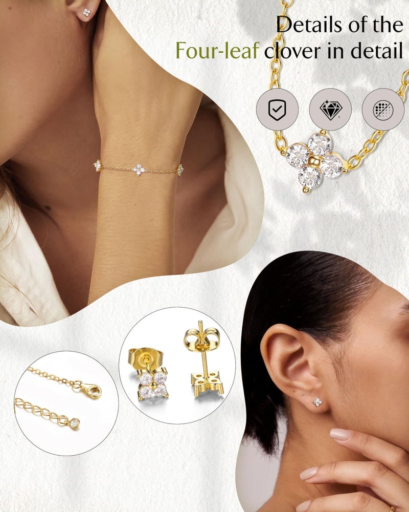 ORAZIO Dainty Gold Jewelry Set for Women Trendy 14K Gold Plated CZ Flowers Pendant Choker Necklaces for Women Stud Earrings Link Bracelets Stack Jewelry Gifts for Wedding Prom Brides - Image 3