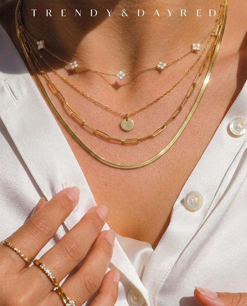 ORAZIO Dainty Gold Jewelry Set for Women Trendy 14K Gold Plated CZ Flowers Pendant Choker Necklaces for Women Stud Earrings Link Bracelets Stack Jewelry Gifts for Wedding Prom Brides - Image 4