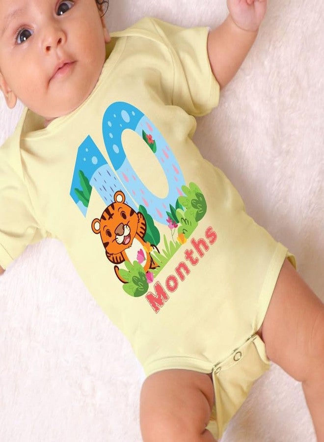 KNITROOT Monthly Birthday Special Newborn Baby Yellow Color Half Sleeve Unisex Romper, Sleepsuit, Body Suit, Envelope Neck, 10 Months Tiger Print, 9-12 Months, Infants Cloths for boys & Girls - Image 2