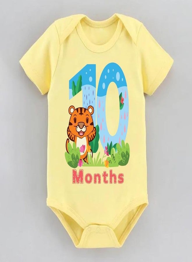 KNITROOT Monthly Birthday Special Newborn Baby Yellow Color Half Sleeve Unisex Romper, Sleepsuit, Body Suit, Envelope Neck, 10 Months Tiger Print, 9-12 Months, Infants Cloths for boys & Girls - Image 3