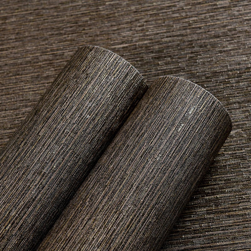 Haimin Grasscloth Wallpaper Peel and Stick 20.9in X 393in Fabric Contact Paper Wall Paper Textured Wallpaper Horizontal Stripes Look Self-Adhesive Thick Vinyl Embossed (Dark Brown) - Image 4