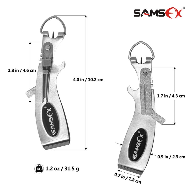 SAMSFX Fishing Quick Knot Tying Tool 6 in 1 Fly Line Clippers with Zinger Retractor (6 in 1 Clipper & Carabiner Style Zinger Retractor) - Image 2