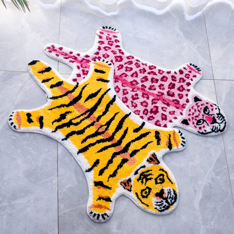 Seek4comfortable Leopard Print Rug  Pink Leopard Bath Mat for Bathroom Cartoon Cheetah Tiger Door Mat Non Slip Animals Printed Area Rug Absorbent Bathtub Rug Playroom Rug Bathroom Shower Rugs - Image 2