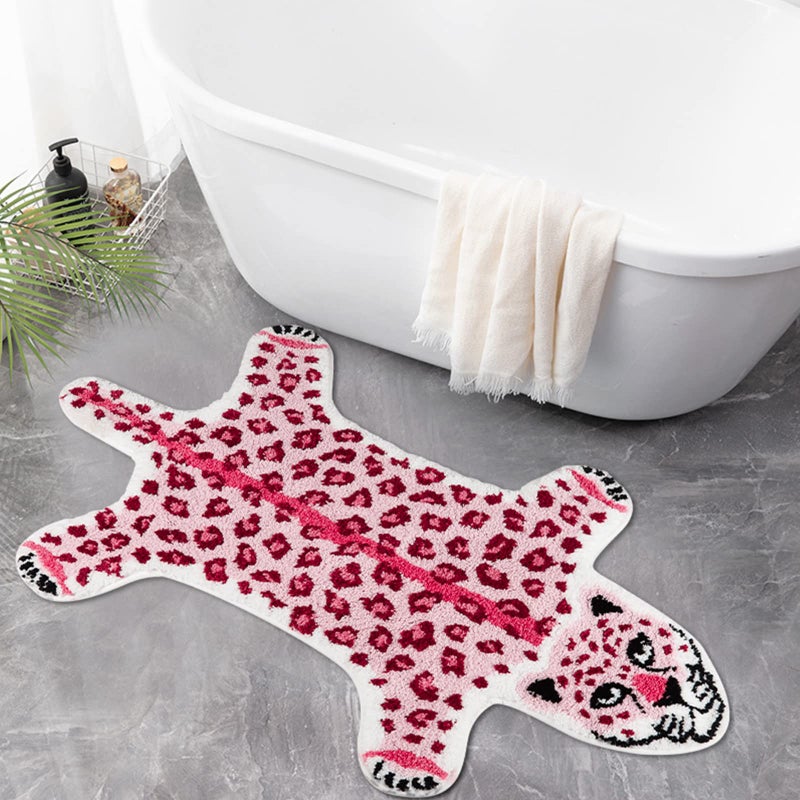 Seek4comfortable Leopard Print Rug  Pink Leopard Bath Mat for Bathroom Cartoon Cheetah Tiger Door Mat Non Slip Animals Printed Area Rug Absorbent Bathtub Rug Playroom Rug Bathroom Shower Rugs - Image 1