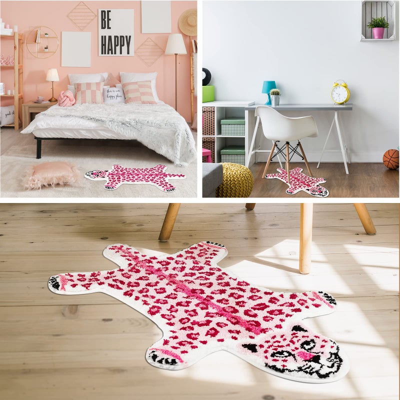 Seek4comfortable Leopard Print Rug  Pink Leopard Bath Mat for Bathroom Cartoon Cheetah Tiger Door Mat Non Slip Animals Printed Area Rug Absorbent Bathtub Rug Playroom Rug Bathroom Shower Rugs - Image 3